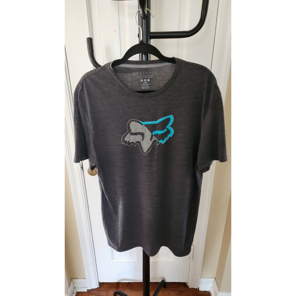Fox Racing Active Tech Shirt Men's XL Slim Fit Gray With Logo White/Blue